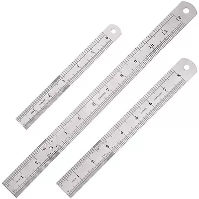 3-PCS Stainless Steel Ruler Set With Inch And Metric Graduation 6 8 & 12 Inches • $9