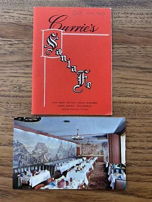 Vintage Menu Currie's Santa Fe Long Beach CA + Interior View Postcard 1950s • $19.99