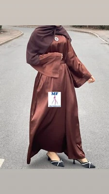 £19.99 • Buy Womens Ladies Plain Satin Abaya With Pocket Belt Tie With Hijab
