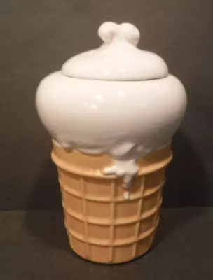 Vintage Ceramic Ice Cream Cone Cookie Jar W/Vanilla Ice Cream Kitchen Canister • $24.95