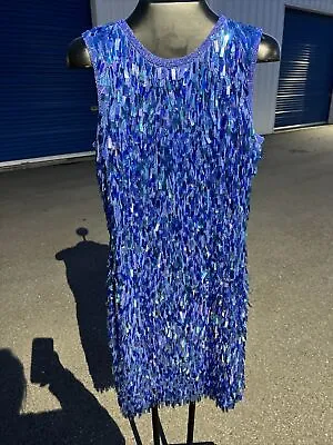 Vintage Blue Sequin  BEADED Mini Party Dress S • $40