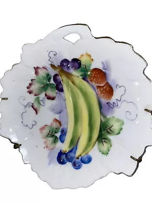 Ucagco China Trinket Nut Dish Hand Painted Fruit Leaf Shape Gold Trim Vintage • $9.59