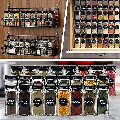 Glass Square Spice Jars Airtight Container Kitchen Storage Herbs Food Salt 120ml • £9.99