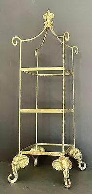 Rare Vintage Italian Gold Gilt Elephant 3 Tier Display Etagere Glass Shelf Rack • $498.75