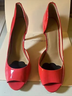 Michael Kors Hamilton Patent Leather Open Toe Pump Size 9m Red • $29.99