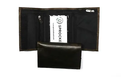  Leather Trifold Wallet With Nylon Interior And Coin Pocket - Brown • $14.99