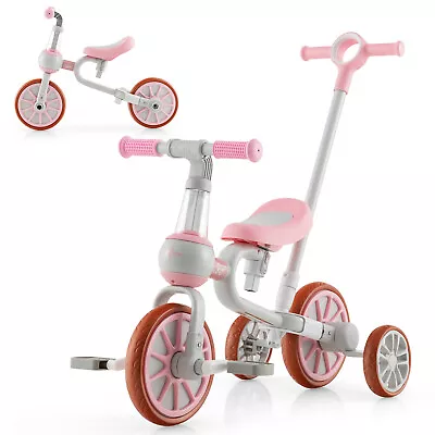 4 In 1 Kids Tricycles W/ Push Handle & Training Wheels Baby Balance Bike Pink • $57.95