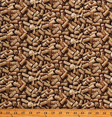 Cotton Life Happens Cork Stoppers Wine Beige Fabric Print By Yard D779.02 • $13.95