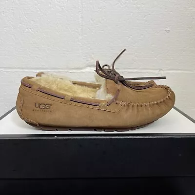 UGG Shoes Womens 8 Brown Suede Dakota Slippers Shear Lined Slip On Moccasin 5612 • $25