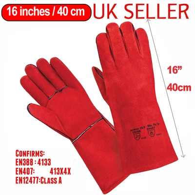 Welding Gloves Heat Resistant BBQ/Oven/MIG/TIG Welder Welder Gauntlets XL • £23.49