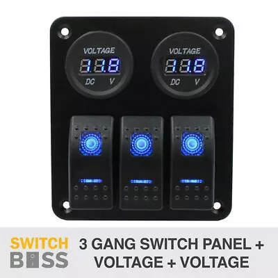 3 GANG Switch Panel + 2 X Voltage Meter - LED Caravan Dual 12v Rocker 2.1A • $47.90