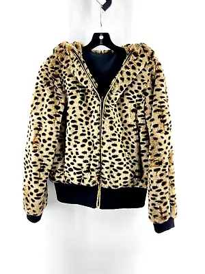 $35 • Buy VTG Gallery Petite Women's Faux Cheetah Fur Hooded Full Zip Jacket Coat Size PM