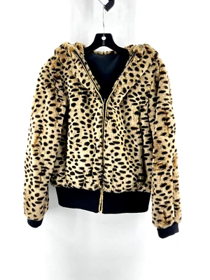 VTG Gallery Petite Women's Faux Cheetah Fur Hooded Full Zip Jacket Coat Size PM • $69.99