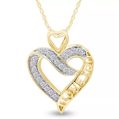 White Natural Diamond I Love You Heart Pendant 14K Yellow Gold Plated (1/7 Cttw) • $168.58