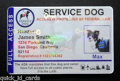 $26.95 • Buy Holographic Service Dog Id Card For Service Animal Ada Rated   8 Bh