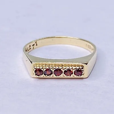 9ct Gold Garnet Five Stone Cluster Ring - UK Size P - REF-R392 • $136.77