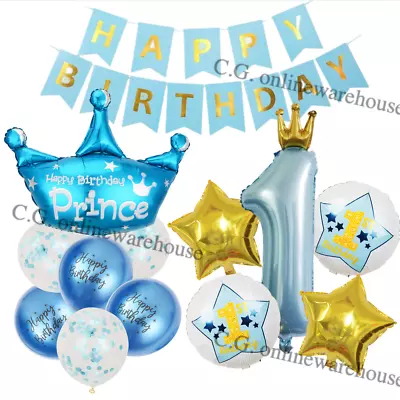 Baby Boy First Birthday Foil Balloon Banner Set Baby Shower Party Decoration • $19.80