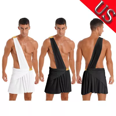 US Men Toga Greek Costume Adult Party Toga Caesar Roman Costume Ruffle Skirts • $13.28