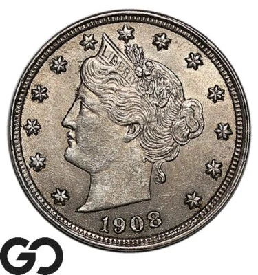 $34 • Buy 1908 Liberty Nickel, V Nickel, BU++ ** Free Shipping!
