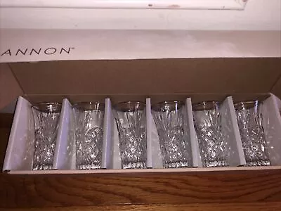 SHANNON Set 6 Crystal Shooters Shot Glasses Platinum Hand Painted Rim Box 1.5 Oz • $37.50