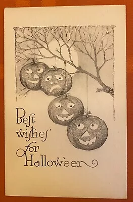 Vintage Halloween Postcard Sepia Moon 4 Jack-o’-lanterns Hanging From A Bra • $19.99