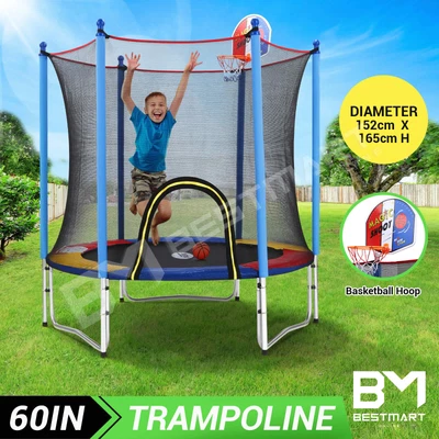 $159.49 • Buy Genki 60IN Kids Trampoline Enclosure Safety Net Outdoor Jumping Basketball Hoop