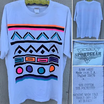 Vintage Neon Geometric Graphic Tee T Shirt Single Stitch 80s 1980s One Size • $145.50