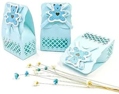 24 X Blue Baby Shower Favour Box Boy Sweet Box For Baby Boy Birthday Party Chri • £10.23