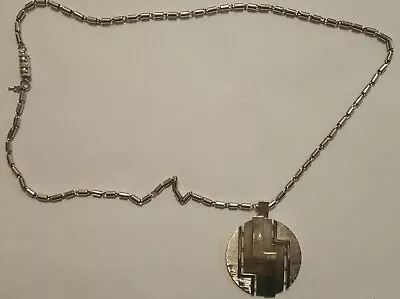 Vintage Crown Trifari Silver Tone Modernist Pendant Necklace • $35