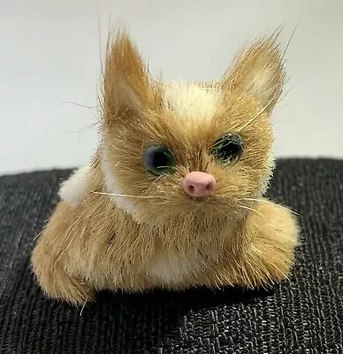 Vintage Real Fur Miniature Cat Figurine (light Brown(tan) & White) • $12