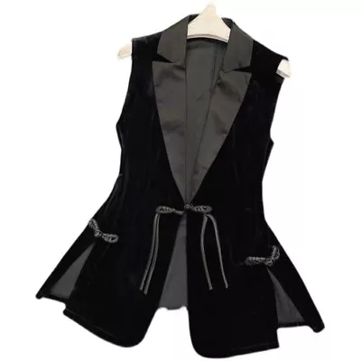Lady Velvet Waistcoat Vest Gilet Cardigan Jacket Chinese Style Frog Button Black • £18.23