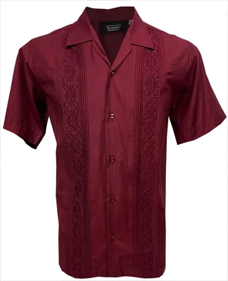 £29.99 • Buy Men's Retro Vintage Guayabera Embroidered Shirt Deep Red Cuban Style