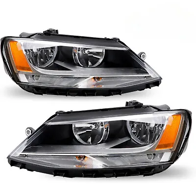 For 2011-2018 Volkswagen Jetta Halogen Chrome Amber Headlights Assembly Pair • $98.59