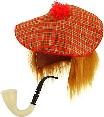 Mens SCOTTISH COSTUME Scotsman Tartan Hat Kilt Hair Burns Night Fancy Dress UK • £10.49