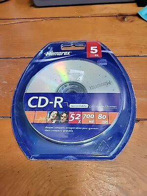 Memorex CD-R 52X 700 MB 80 Min 5 Pack Recordable Blank Music Data Disc New • $7.99