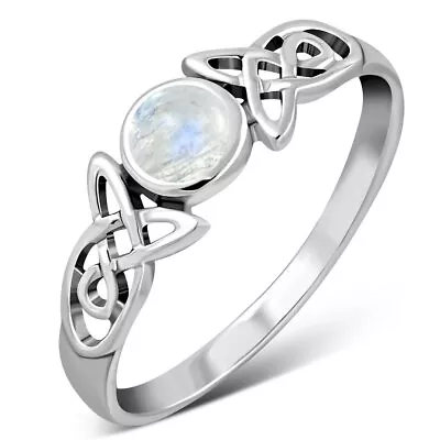 Rainbow Moonstone  -Celtic Trinity - Sterling Silver 925 - Ring- Multiple Sizes • £19.65