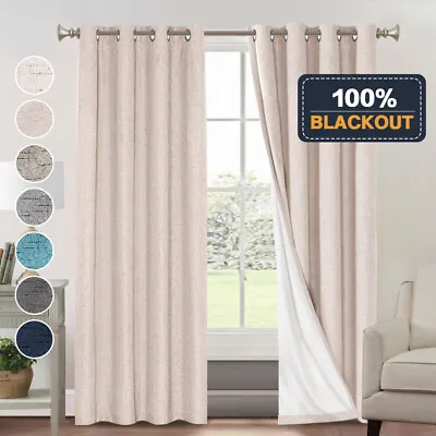 2x 100% Blackout Curtains Pair Rich Linen Textured Curtain Draperies For Bedroom • $51.49