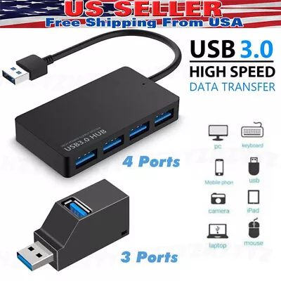 USB 3.0 Hub 4-Port Adapter Charger Data SLIM Super Speed PC Mac Laptop Desktop • $5.98