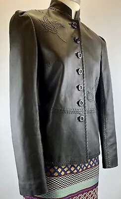 Vakko Size Small Black Leather Embroidered Jacket • $99