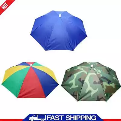 Portable Rain Umbrella Hat Foldable Adjustable Outdoor Fishing Sun Shade Caps ✅ • £3.95
