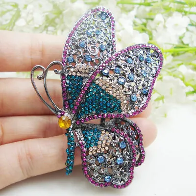 Woman's Vintage Multi-color Butterfly Insect Brooch Rhinestone Crystal Jewelry • $10.62