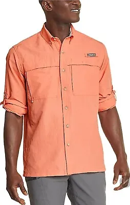 Eddie Bauer Men's Ripstop Guide Dusty Coral Roll-Tab Long-Sleeve Shirt Size L • $23.76