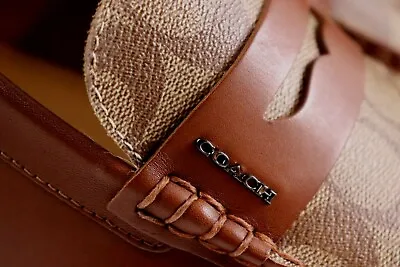 COACH Men's Shoes Loafer Size 10 Saddle Leather MOTT DRIVER Khaki SIG $228 NEW • $159.60