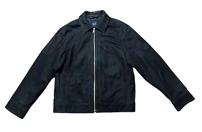 Vintage Gap Leather Jacket Mens Size L Moto Full Zip Black Aged Worn Y2K • $33.99
