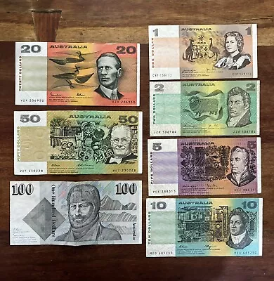 Set Of Australian Paper Banknotes $1 $2 $5 $10 $20 $50 & $100 Circulated • $305