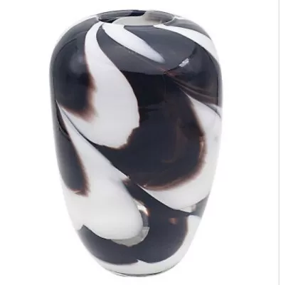 Vincenza Glass Vase Black And White Marble Effect Medium Modern Home Decor • £22