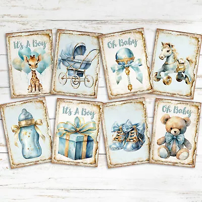 Baby Boy Sentiment Card Toppers Cardmaking Tags ATC Journals Craft Scrapbooking • £2.80