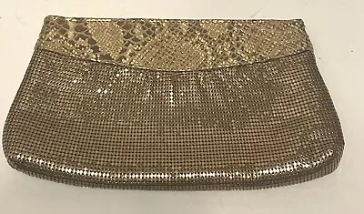 Whiting And Davis Purse Gold Tone Mesh Lame Evening Bag Clutch Snakeskin 11.5” • $29.99