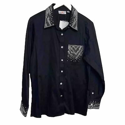 Quaker Factory Womens M Rhinestone Studded Button Up Top Shirt Black Western NWT • $32.95