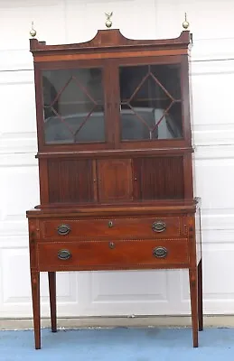 Mahogany Tambour Desk With Bookcase / Display Cabinet • $1995